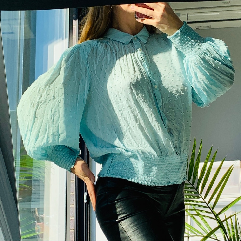 Anthro Maeve Puff Dramatic Sleeves Sky Blue Blouse - Picture 9 of 16
